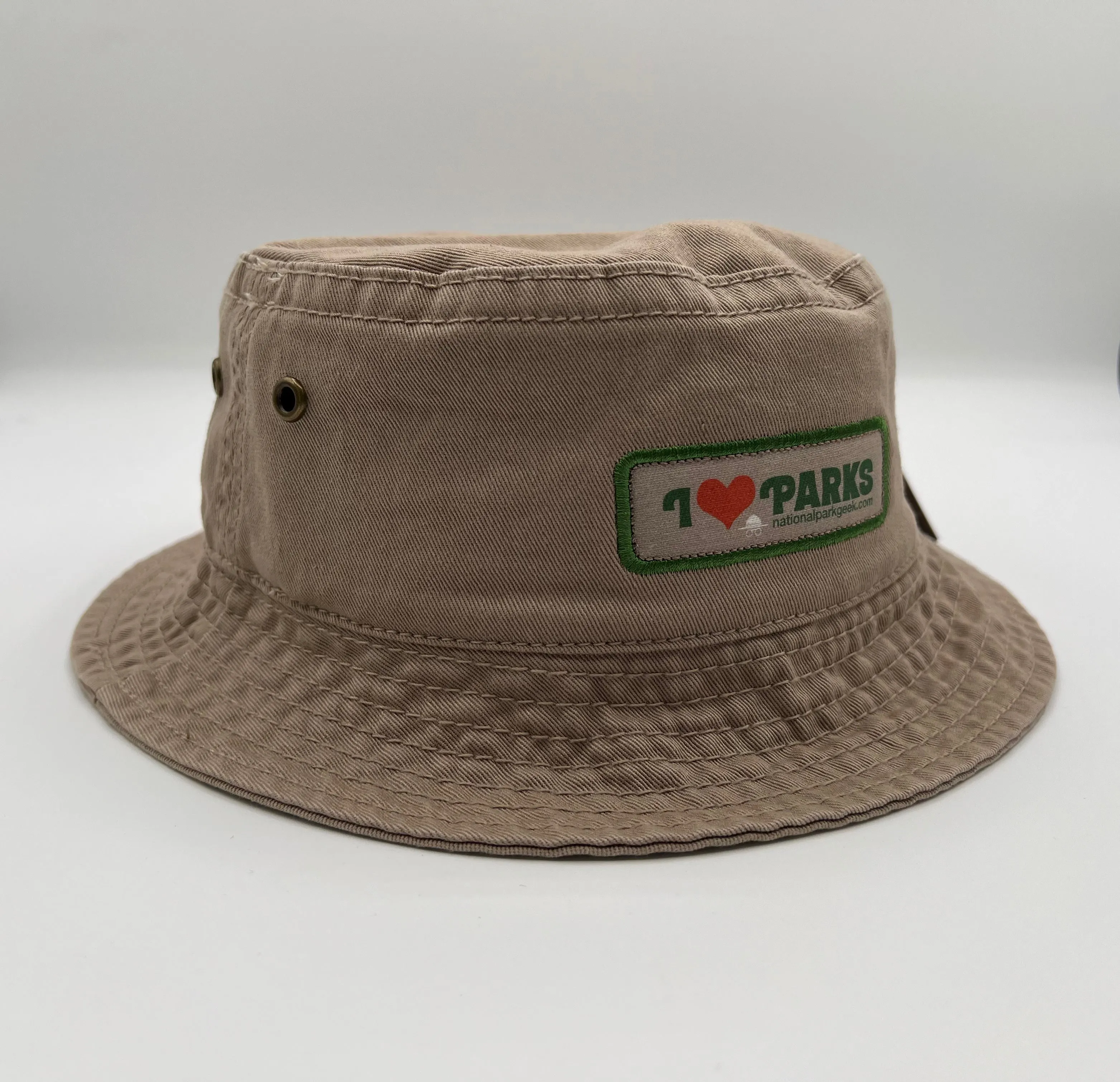 National Park Geek Khaki Bucket Hat with I heart PARKS patch (Shipping NOT included - shipping via USPS only)