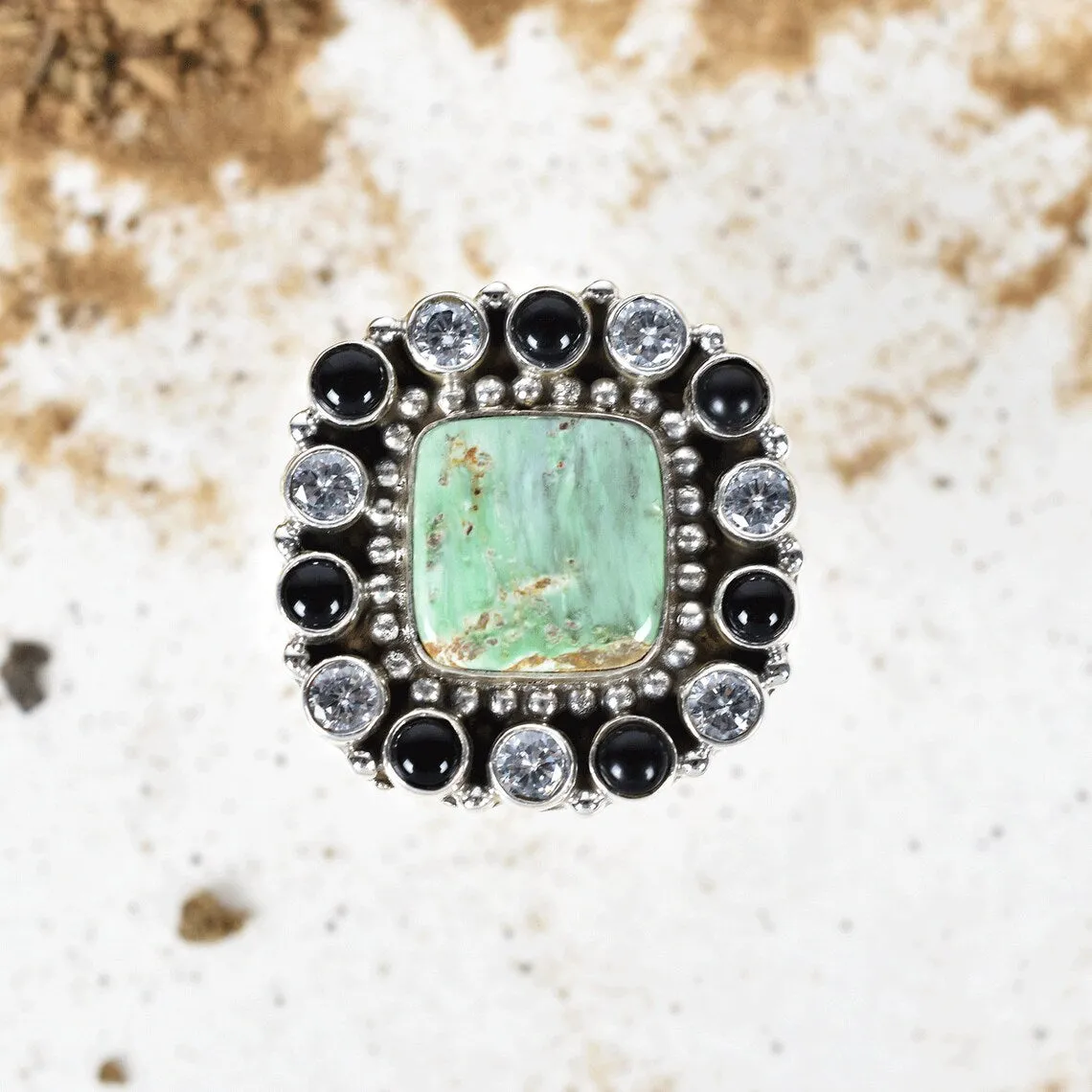 Native American Turquoise And Black Onyx Cluster Rings - 925 Sterling Silver Boho Rings