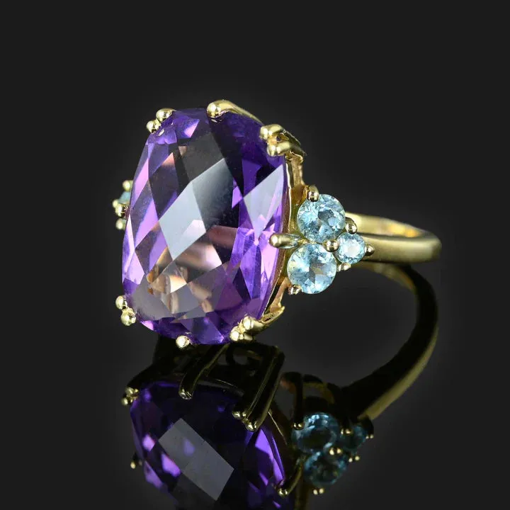 Natural Amethyst And Blue Topaz Vintage Engagement Ring