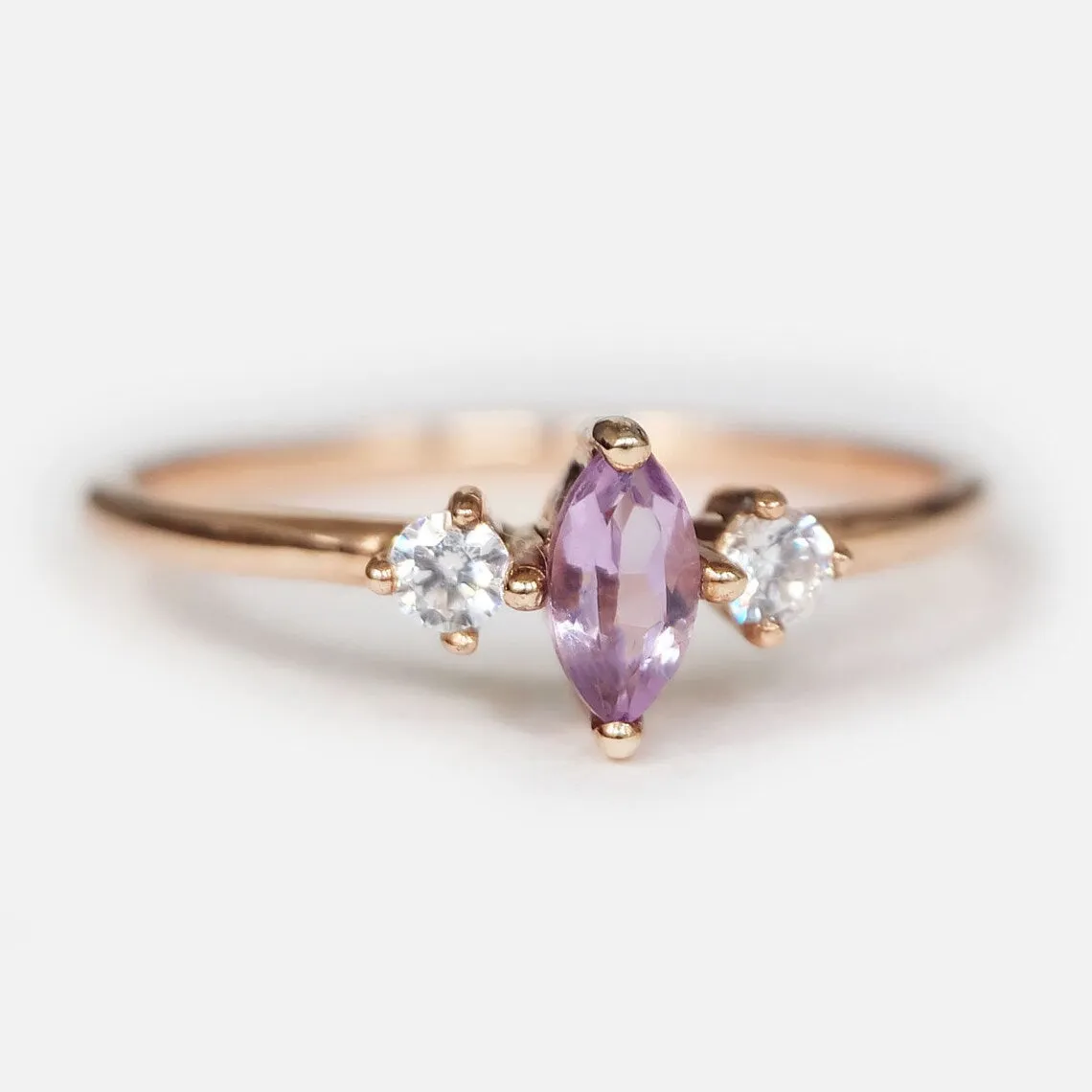Natural Amethyst Ring- 14k Rose Gold Vermeil Ring - Amethyst Three Stone Ring