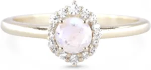 Natural Moonstone Ring for Women Diamond Halo Engagement Ring Minimalist Statement Jewelry 18K Solid White Gold Affordable Bridal Gift for Her BY - STERLING MINIMALIST