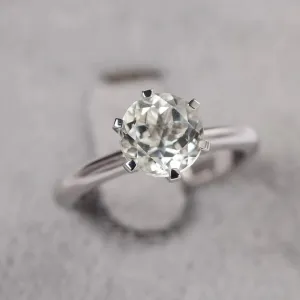 Natural Round Cut Green Amethyst Solitaire Ring - 925 Sterling Silver Ring - Six Prong Rings