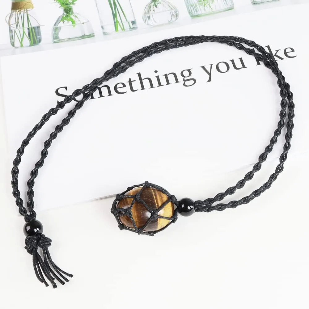 Natural unprocessed crystal raw stone hand woven rope adjustable necklace pendant for both men and women
