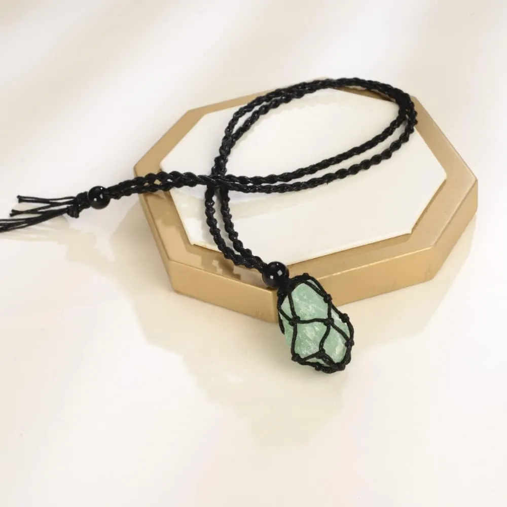 Natural unprocessed crystal raw stone hand woven rope adjustable necklace pendant for both men and women