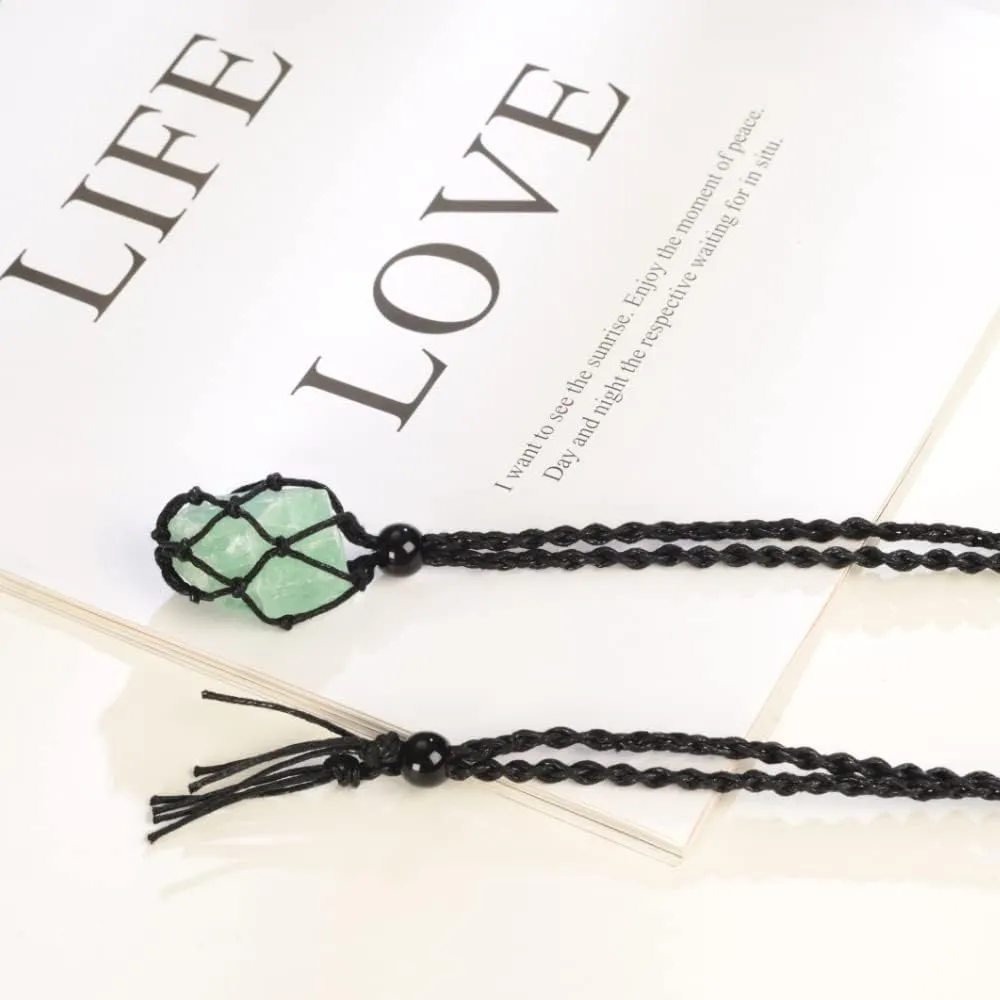Natural unprocessed crystal raw stone hand woven rope adjustable necklace pendant for both men and women