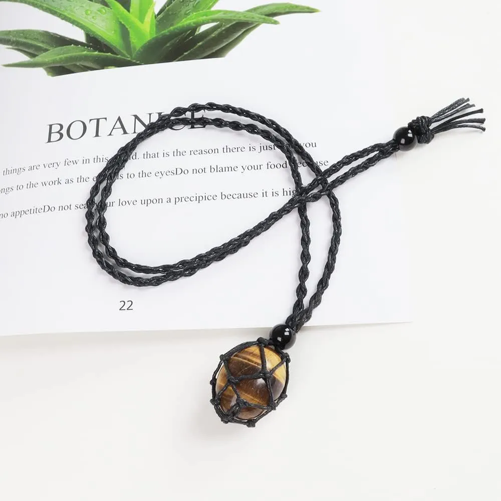 Natural unprocessed crystal raw stone hand woven rope adjustable necklace pendant for both men and women