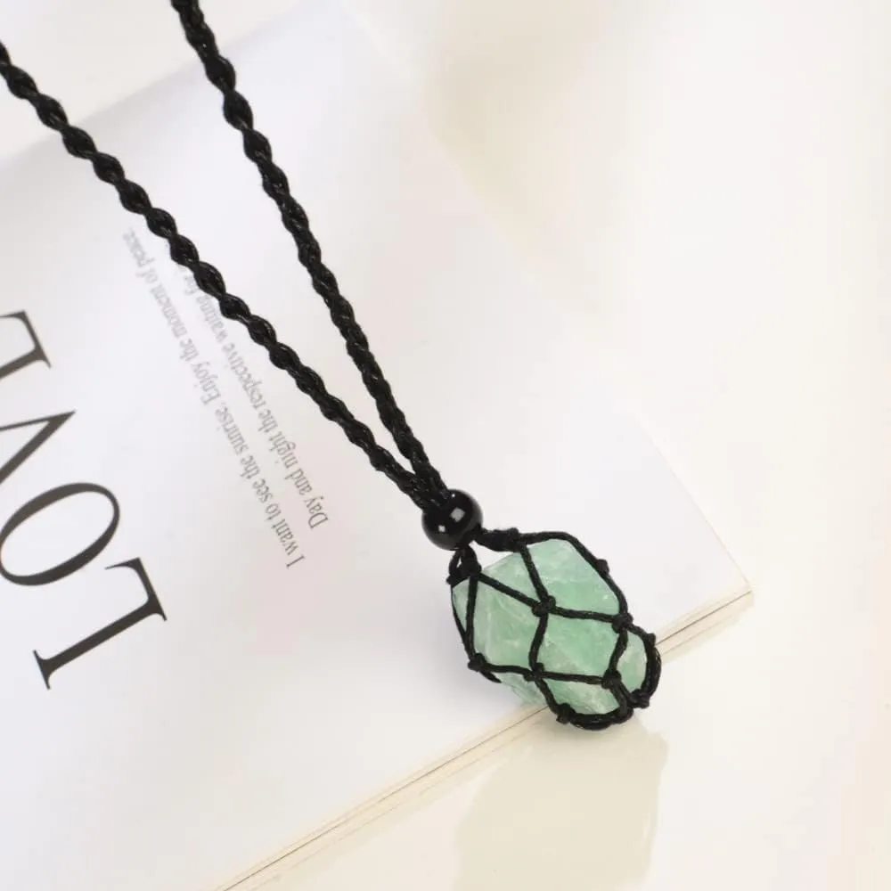 Natural unprocessed crystal raw stone hand woven rope adjustable necklace pendant for both men and women