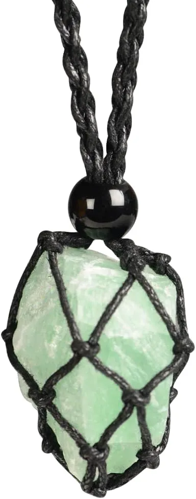 Natural unprocessed crystal raw stone hand woven rope adjustable necklace pendant for both men and women