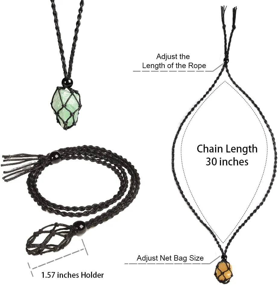 Natural unprocessed crystal raw stone hand woven rope adjustable necklace pendant for both men and women