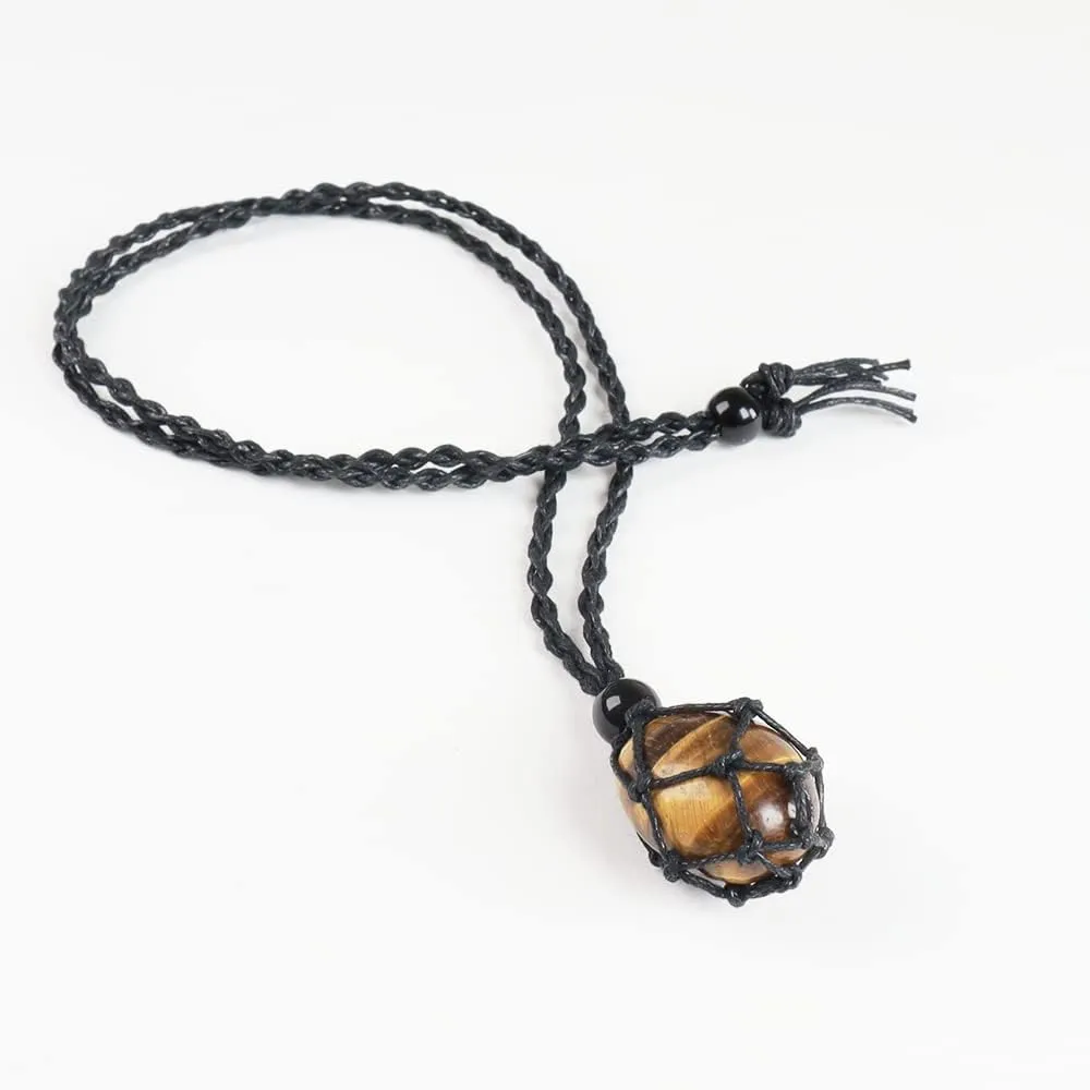 Natural unprocessed crystal raw stone hand woven rope adjustable necklace pendant for both men and women