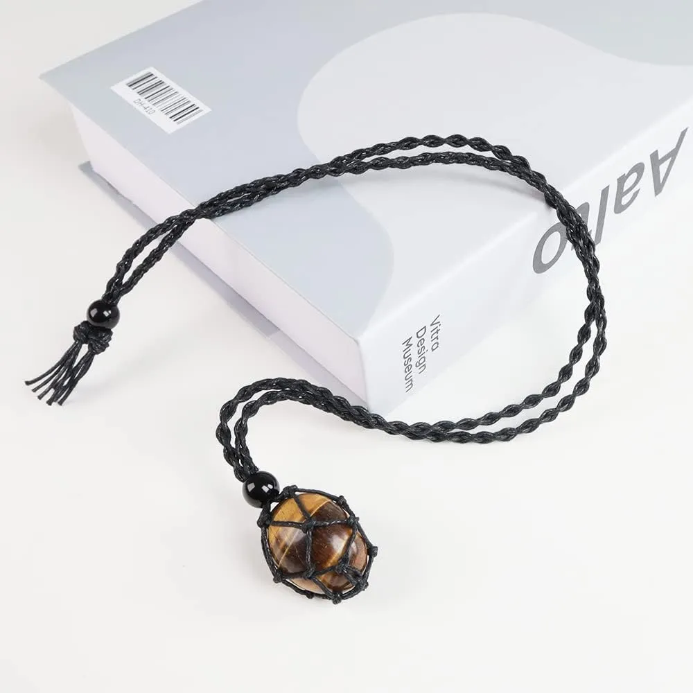 Natural unprocessed crystal raw stone hand woven rope adjustable necklace pendant for both men and women