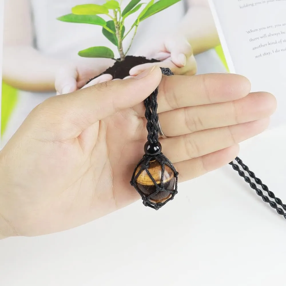 Natural unprocessed crystal raw stone hand woven rope adjustable necklace pendant for both men and women