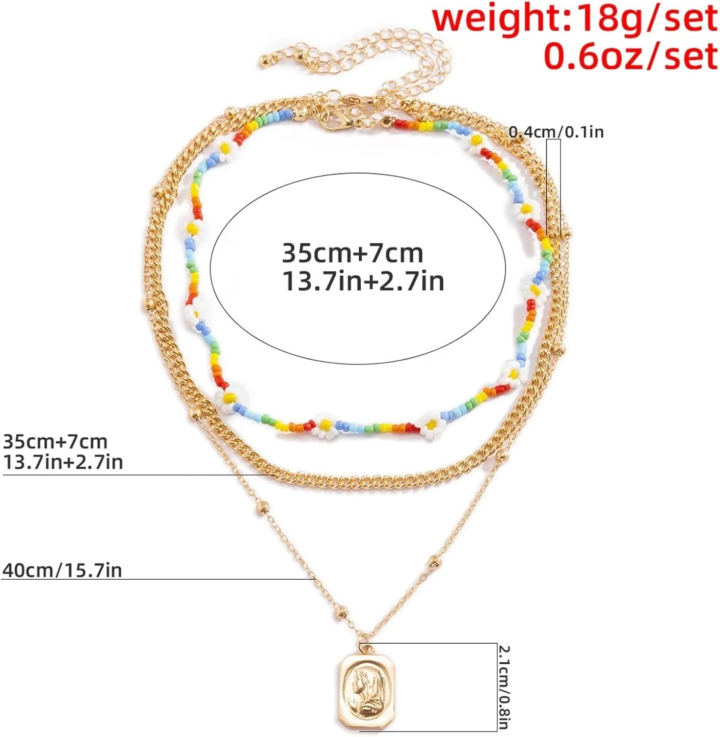 Necklace Layer Pack, 3 Layer Necklace for Girls Pendant Necklaces Daisy Relief Pendant Design Vacation Confirmation Gifts for Teenage Girl