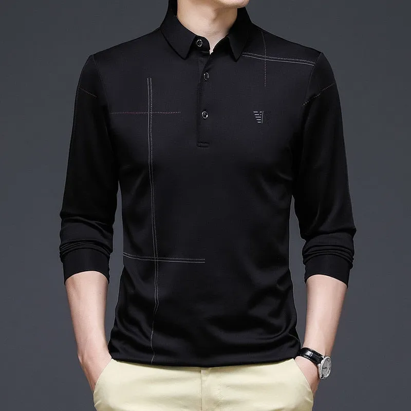 New 2023 Men Polo Shirt Business Autumn Tshirt Long Sleeve Casual Male Polo Shirt