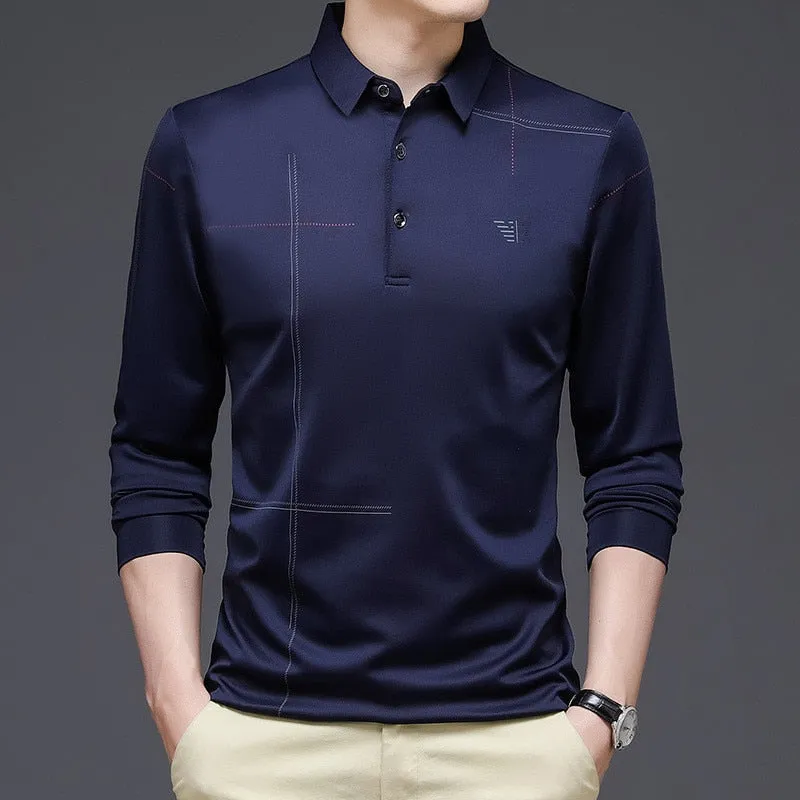 New 2023 Men Polo Shirt Business Autumn Tshirt Long Sleeve Casual Male Polo Shirt