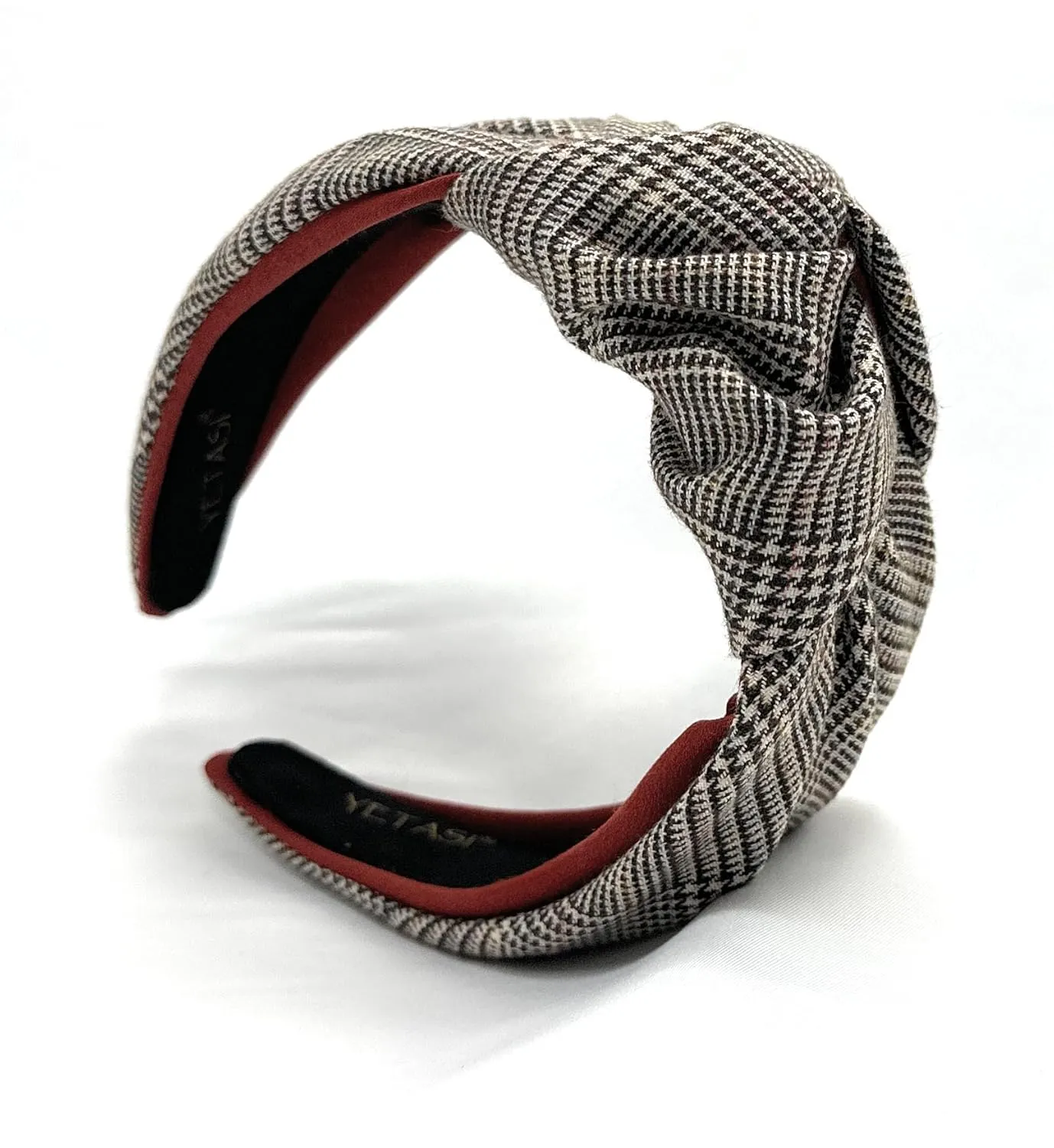 New 2.5 Inches Thick Brown Headbands for Women are Made with Non Slip Material. Plaid Knotted Headband for Women is Unique. Well Made Top Knot Fashion Designer Head band