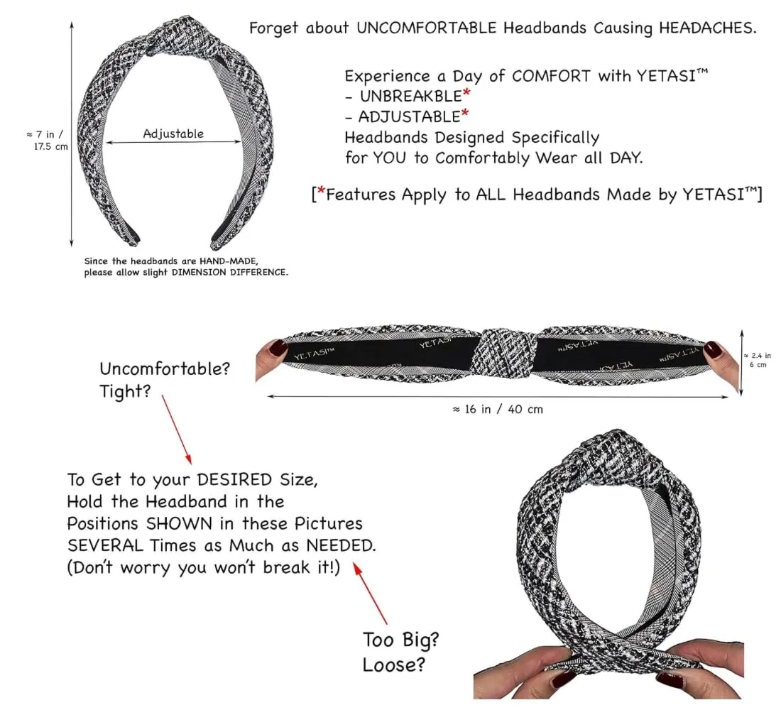 New 2.5 Inches Thick Brown Headbands for Women are Made with Non Slip Material. Plaid Knotted Headband for Women is Unique. Well Made Top Knot Fashion Designer Head band