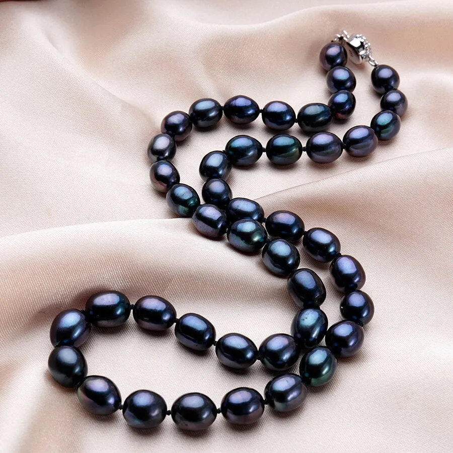 New Arrival 8-9 mm Natural Freshwater Black Pearl Jewelry Necklace