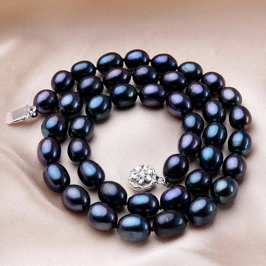 New Arrival 8-9 mm Natural Freshwater Black Pearl Jewelry Necklace