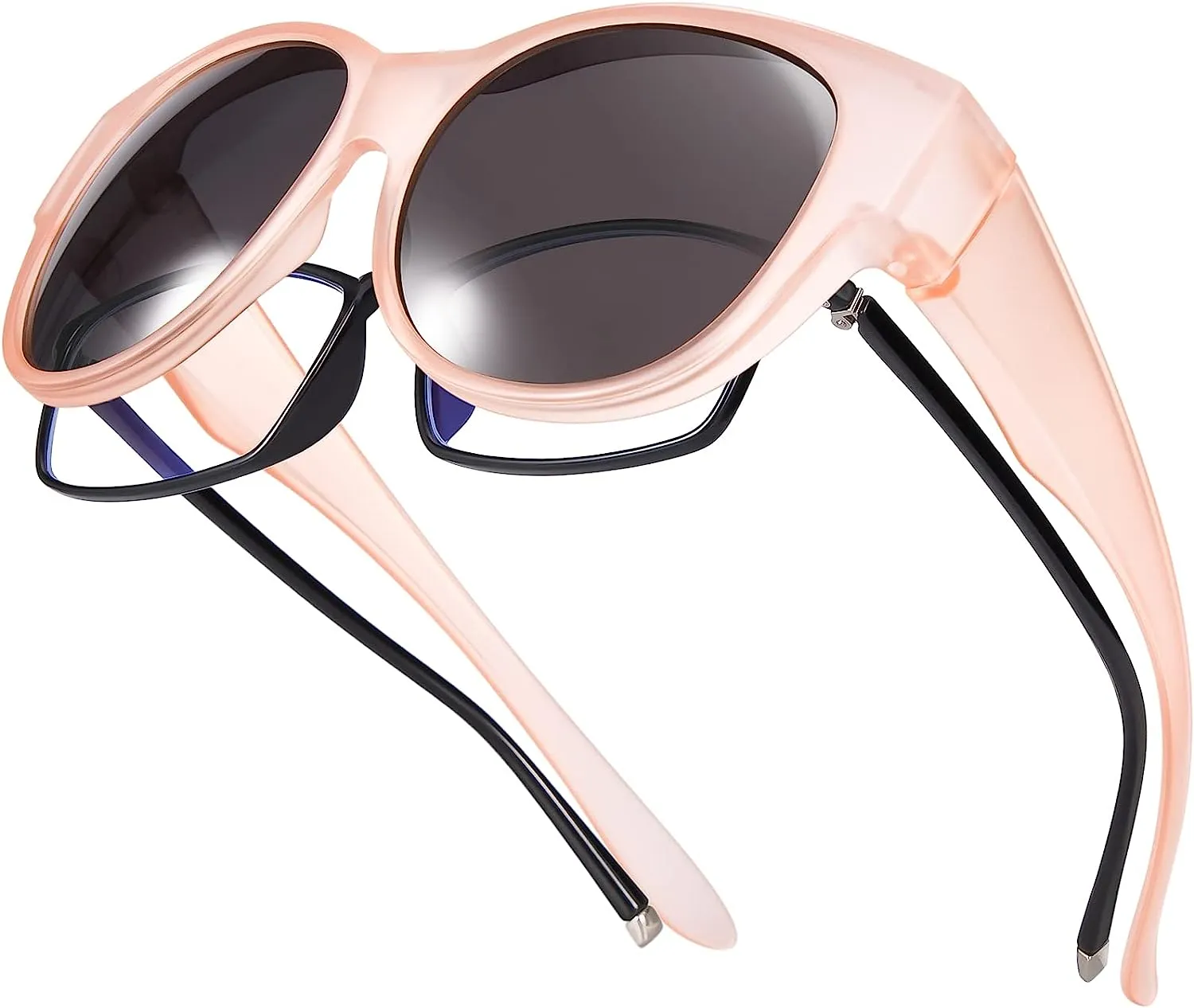 NEW Br’Guras Oversized Polarized Fit over Sunglasses Over Glasses for Men and Women (Matte light pink)