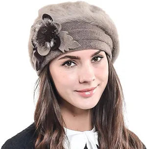 New F&N STORY Lady Angora Wool Chic Hat! Beige & Browns! Ultra Soft! One Size
