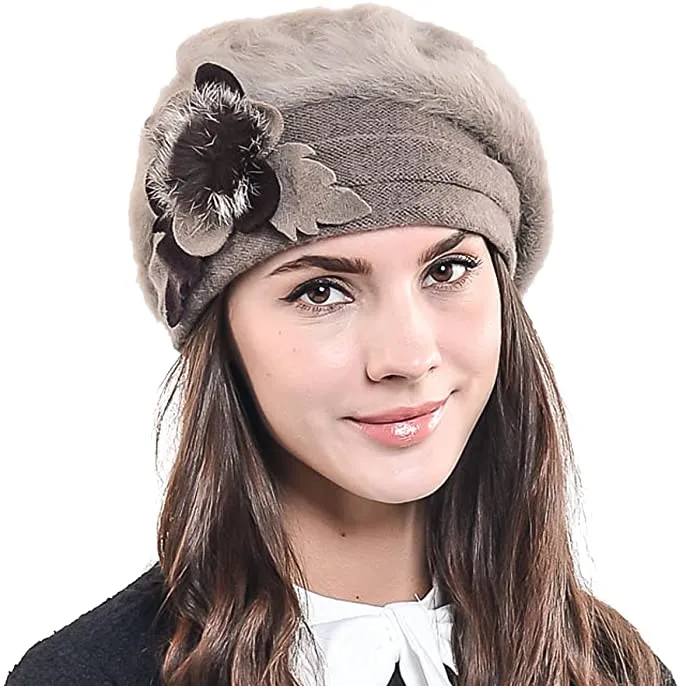 New F&N STORY Lady Angora Wool Chic Hat! Beige & Browns! Ultra Soft! One Size