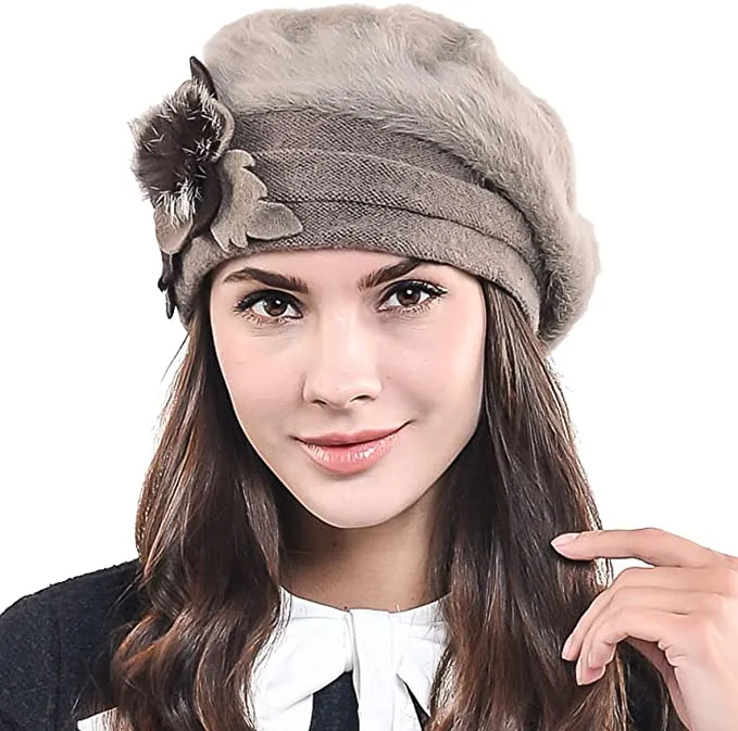 New F&N STORY Lady Angora Wool Chic Hat! Beige & Browns! Ultra Soft! One Size