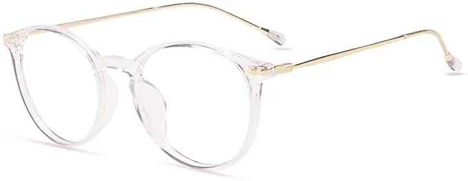 New Firmoo Round Blue Light Blocking Glasses Women Men, Reduce Headaches Anti Eyestrain UV400, Gold Clear Glasses for Computer Screen