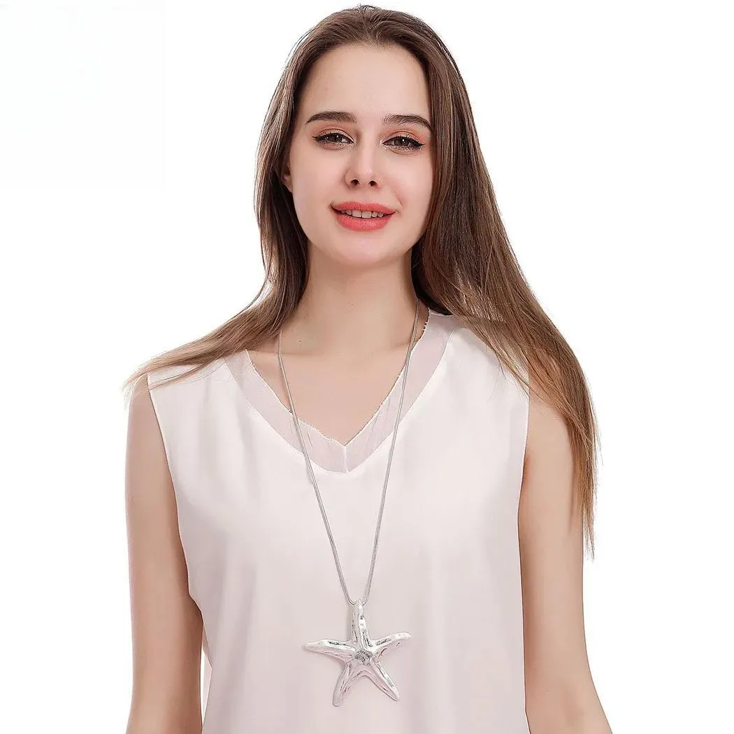 New in Long Chains Necklace for Women with Suspension Starfish Pendant