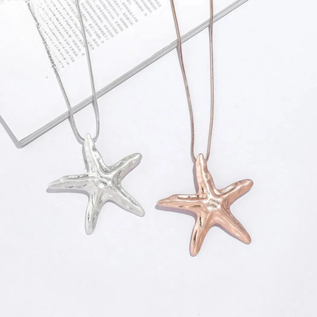 New in Long Chains Necklace for Women with Suspension Starfish Pendant