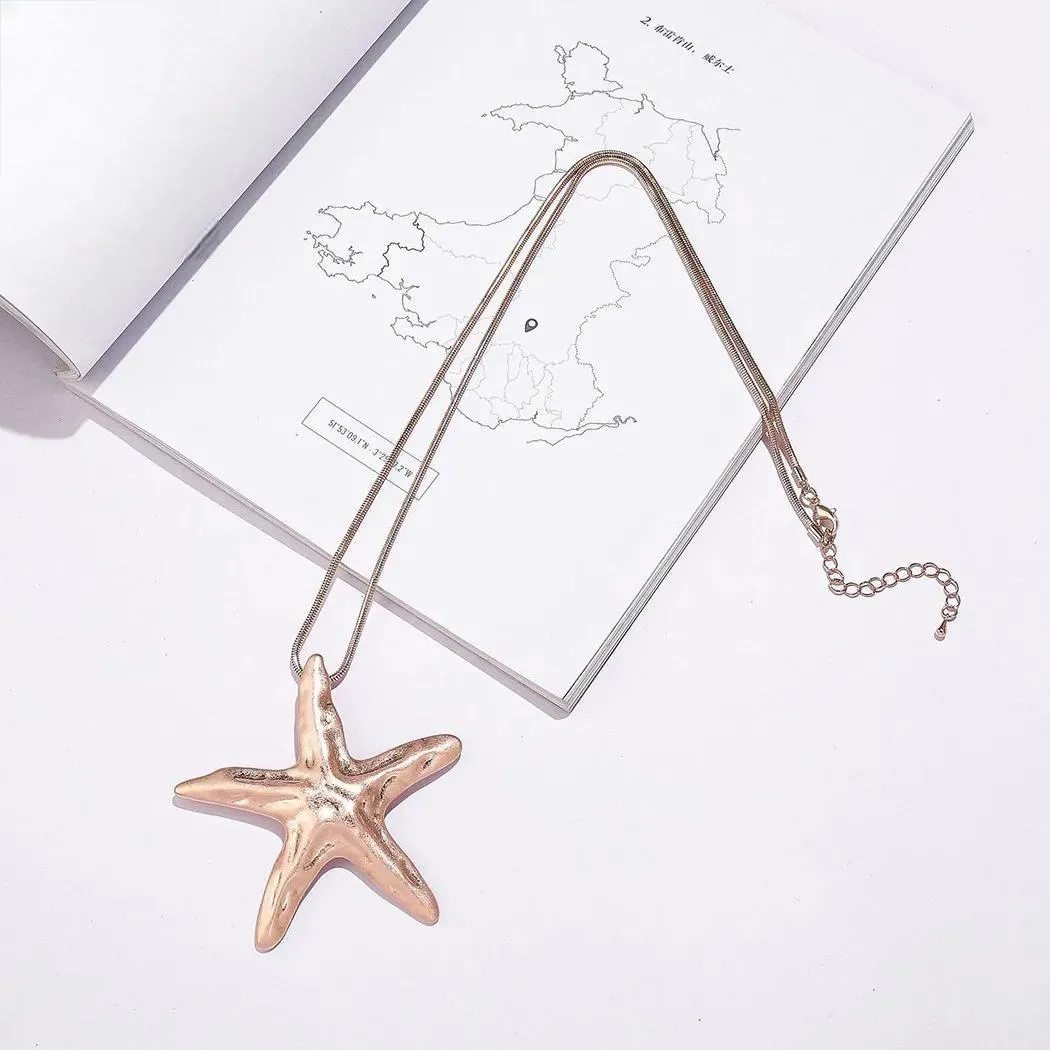 New in Long Chains Necklace for Women with Suspension Starfish Pendant
