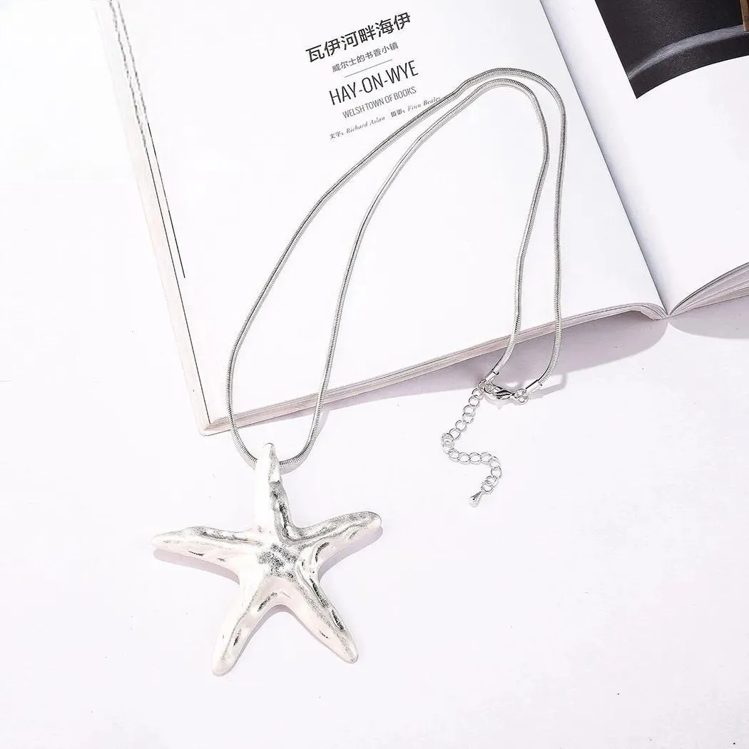 New in Long Chains Necklace for Women with Suspension Starfish Pendant