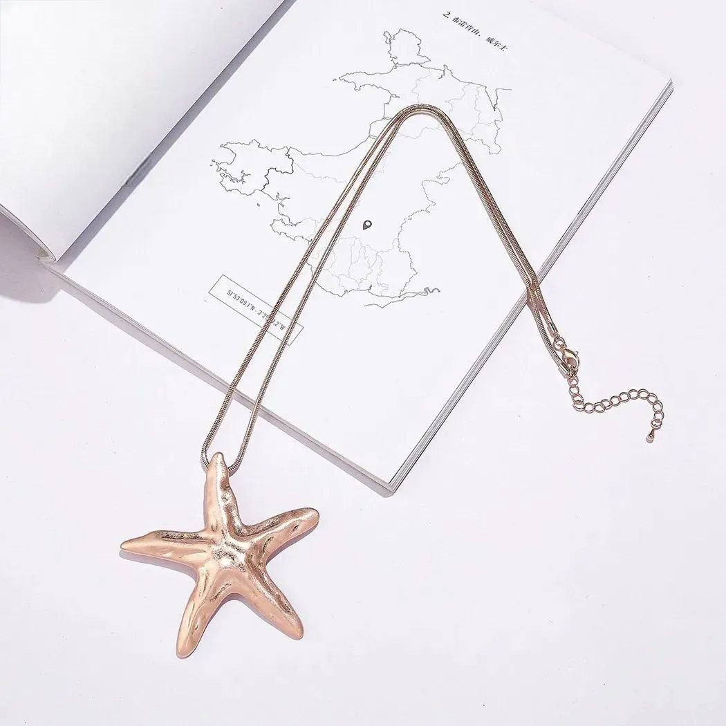 New in Long Chains Necklace for Women with Suspension Starfish Pendant
