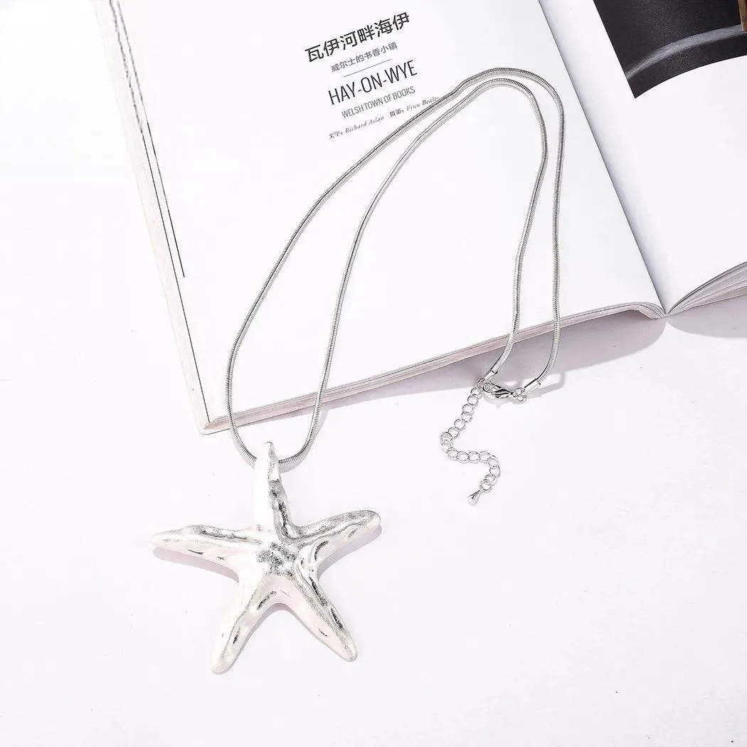 New in Long Chains Necklace for Women with Suspension Starfish Pendant