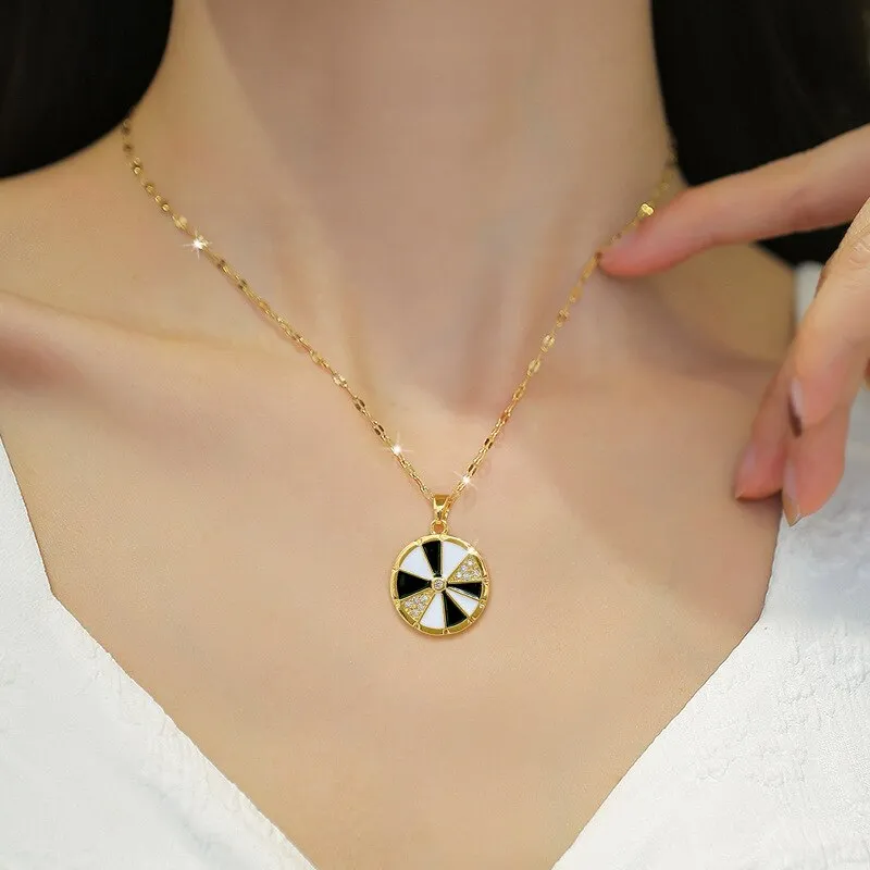 New Korean Fashion Oil Drip Rotary Table Circle Pendant Necklace For Women