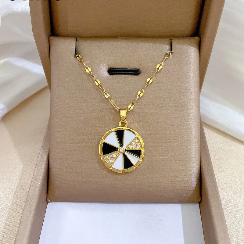 New Korean Fashion Oil Drip Rotary Table Circle Pendant Necklace For Women