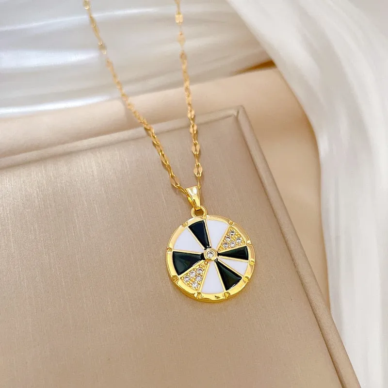 New Korean Fashion Oil Drip Rotary Table Circle Pendant Necklace For Women