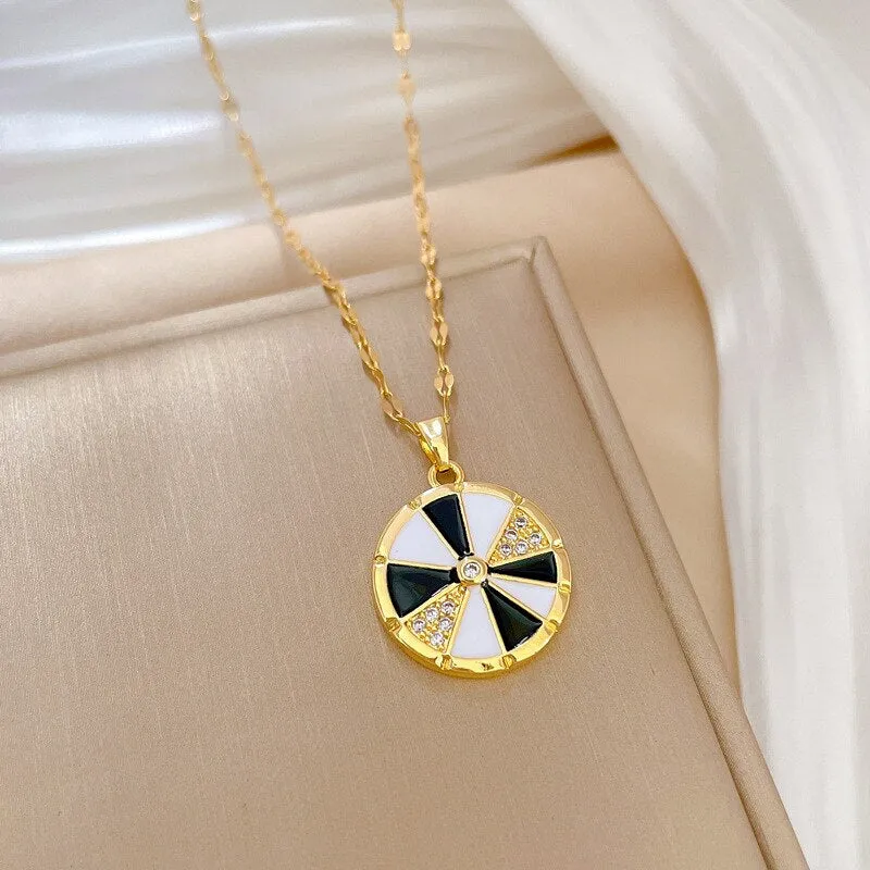 New Korean Fashion Oil Drip Rotary Table Circle Pendant Necklace For Women