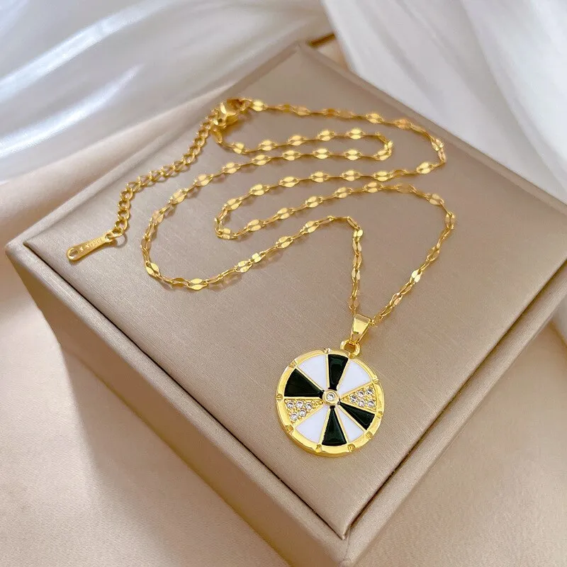 New Korean Fashion Oil Drip Rotary Table Circle Pendant Necklace For Women