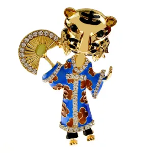 New Rhinestone Tiger With Clothes Brooches Unisex Enamel Cute Cartoon Animal Brooch