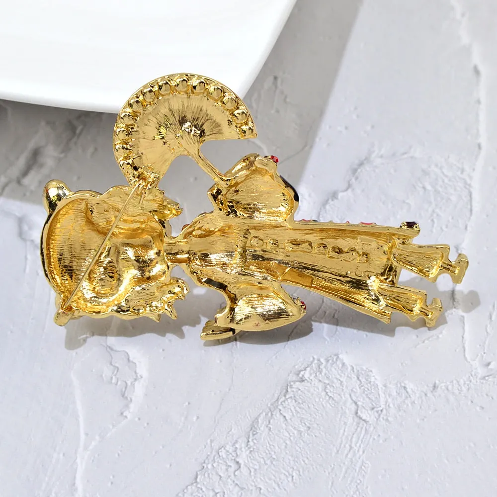 New Rhinestone Tiger With Clothes Brooches Unisex Enamel Cute Cartoon Animal Brooch