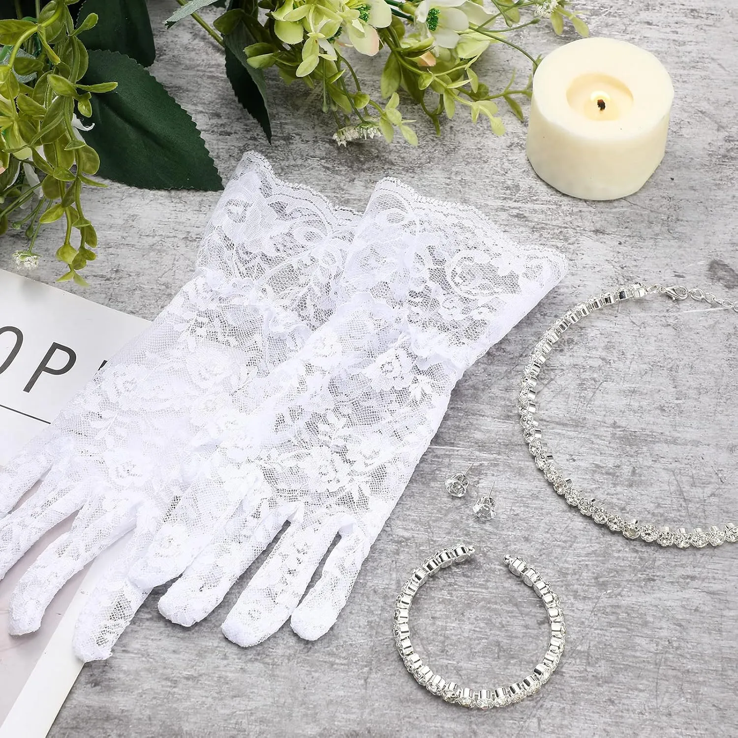 Newcotte 4 Pcs Pearl Necklace Sets for adult Jewelry Communion Glove for Christmas Tea Party Wedding