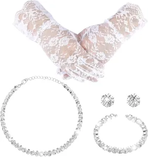 Newcotte 4 Pcs Pearl Necklace Sets for adult Jewelry Communion Glove for Christmas Tea Party Wedding