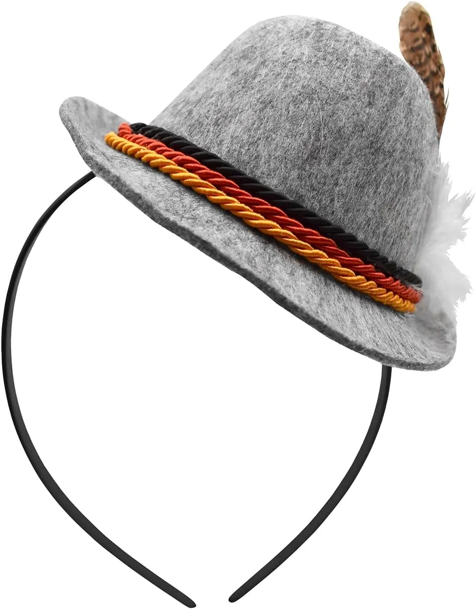 Nicky Bigs Novelties Oktoberfest Headbands German Mini Alpine Hats with Feather Beer Festival Lederhosen Costume