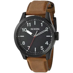 Nixon Men's Quartz Watch - Safari Leather Black Dial Brown Strap | A9751032