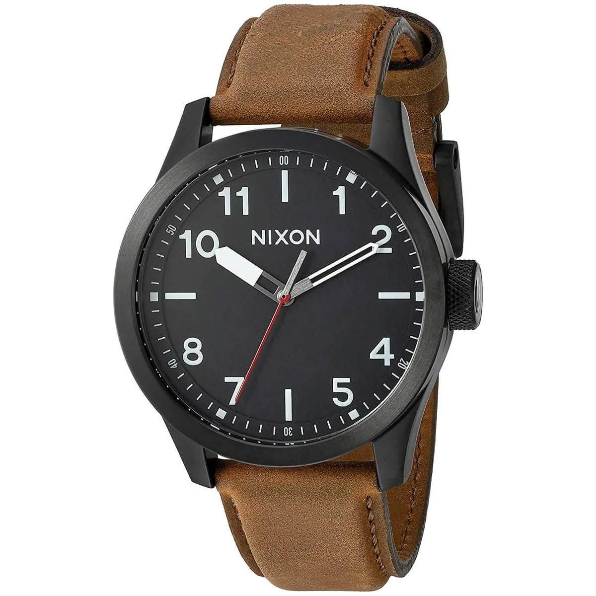 Nixon Men's Quartz Watch - Safari Leather Black Dial Brown Strap | A9751032