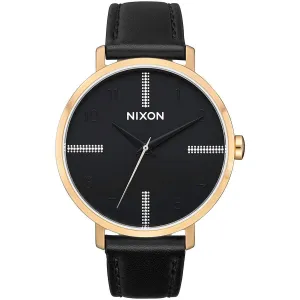 Nixon Women's Quartz Watch - Arrow Black Leather Strap Yellow Gold Case | A10912879