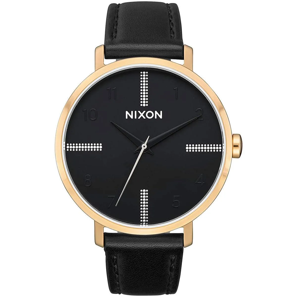 Nixon Women's Quartz Watch - Arrow Black Leather Strap Yellow Gold Case | A10912879