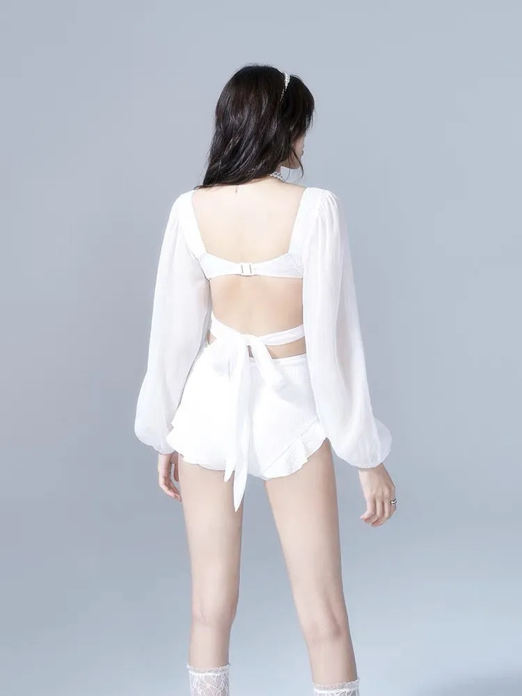 Noir et Blanc Puff Sleeve Split Swimsuits