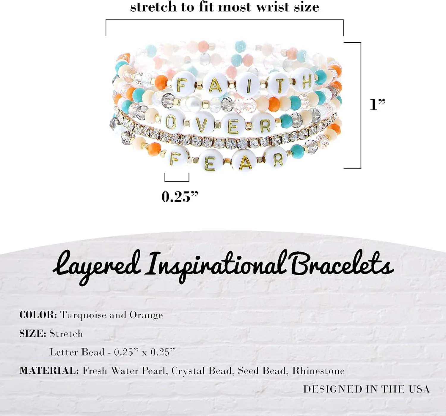 NTLX Inspirational Message Multi Strand Beaded Stackable Stretch Bracelets for Women - Bohemian Boho Style Bracelets – Beautiful Faceted Glass Beads – Gift Box Included